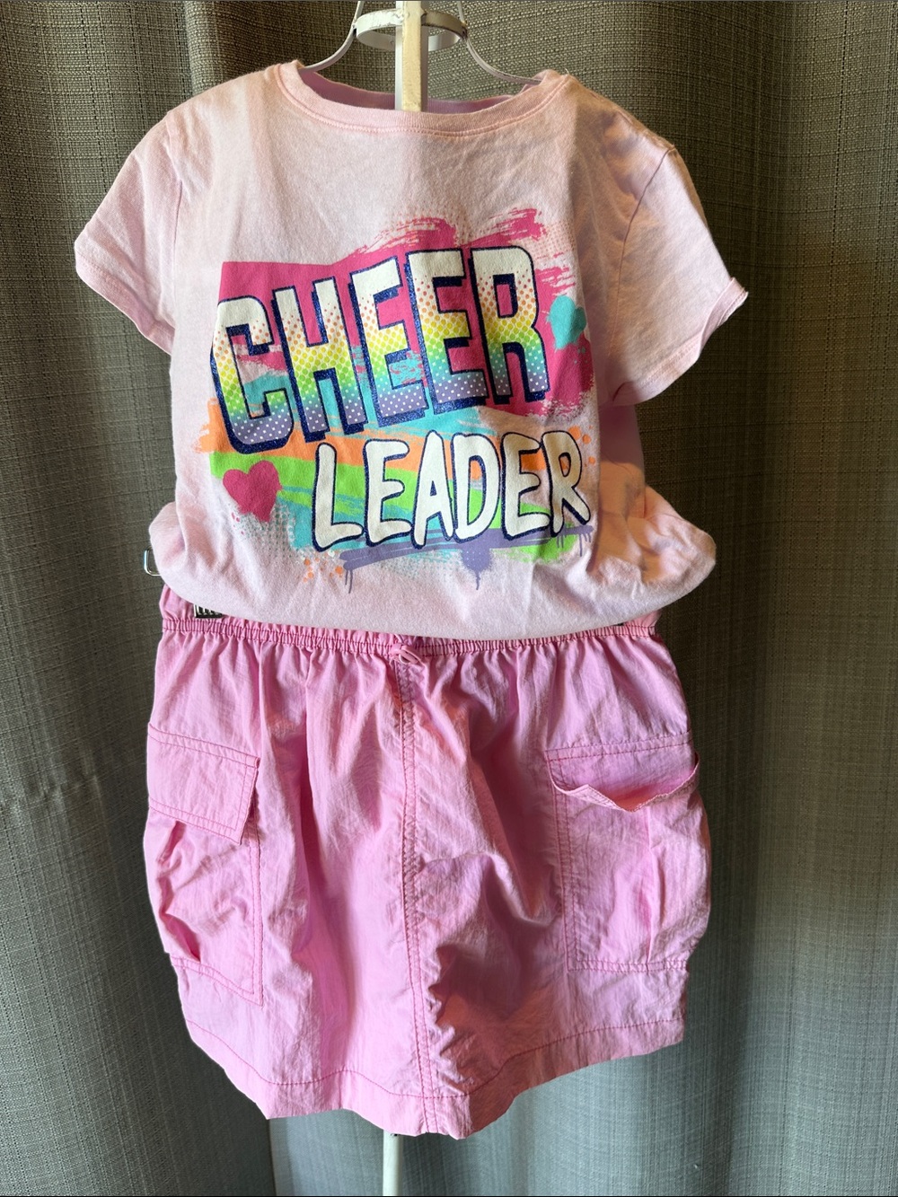 Pink "Cheer Leader" Graphic Tee and Skirt Set